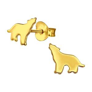 14k Gold Howling Wolf Stud Earrings